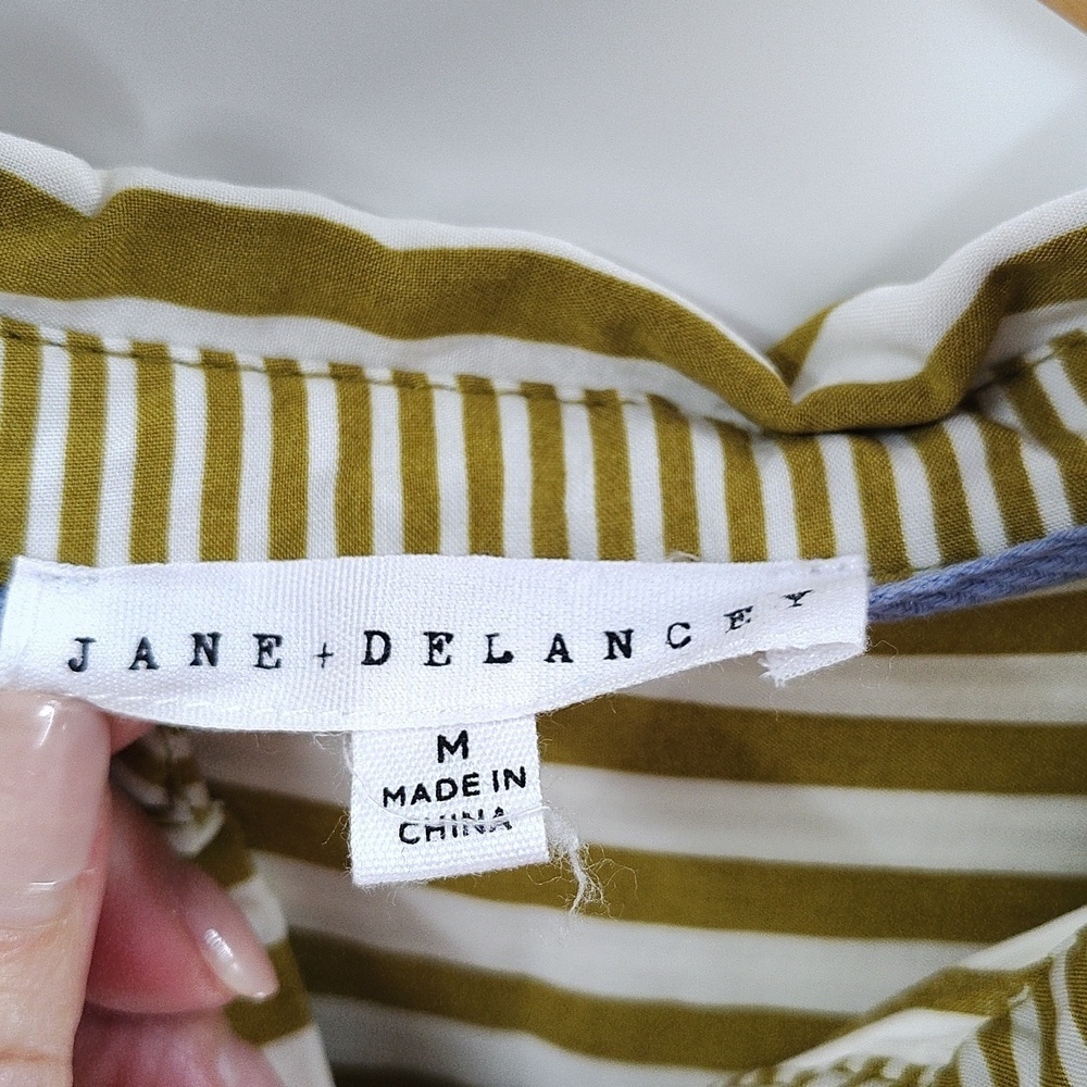 Jane And Delancey Button Up Top Green White Stripe Medium - Picture 2 of 5